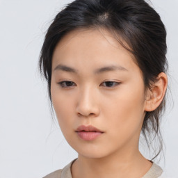 Neutral asian young-adult female with medium  brown hair and brown eyes