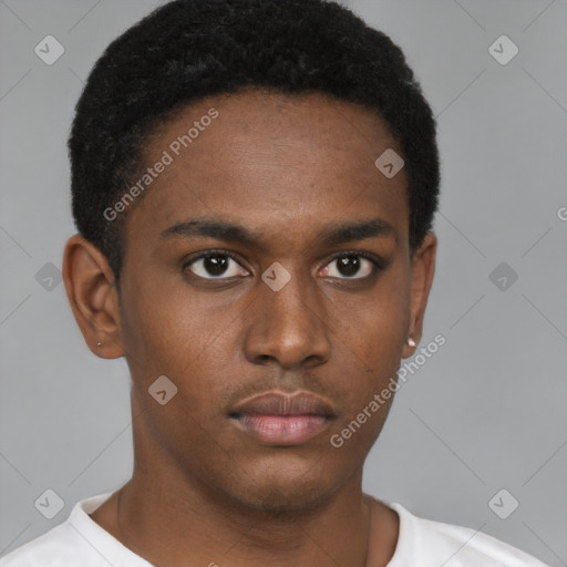 Neutral black young-adult male with short  brown hair and brown eyes