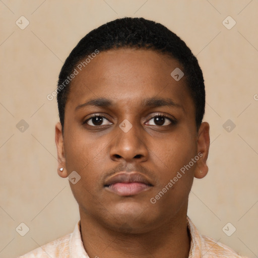Neutral black young-adult male with short  brown hair and brown eyes