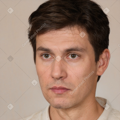 Neutral white adult male with short  brown hair and brown eyes