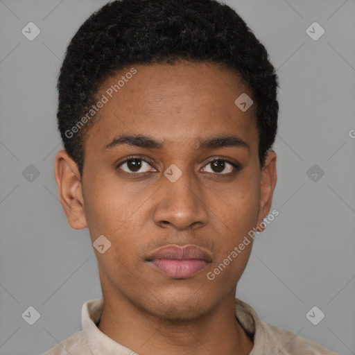 Neutral latino young-adult male with short  brown hair and brown eyes