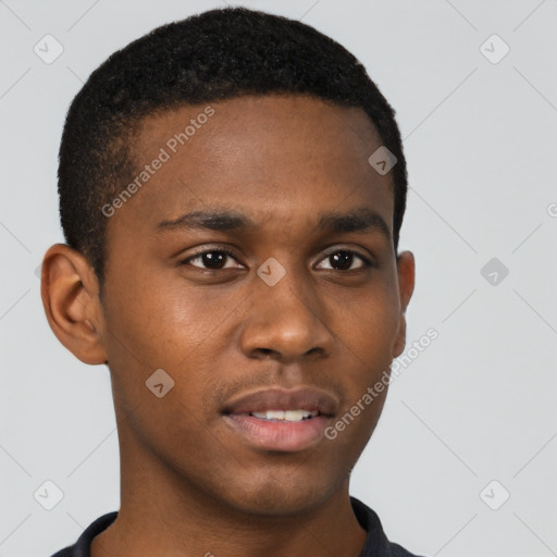 Neutral black young-adult male with short  brown hair and brown eyes