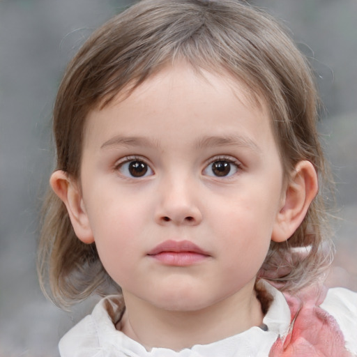 Neutral white child female with medium  brown hair and grey eyes