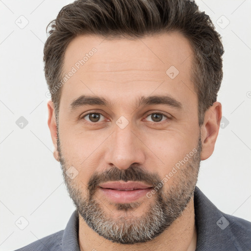 Neutral white adult male with short  brown hair and brown eyes