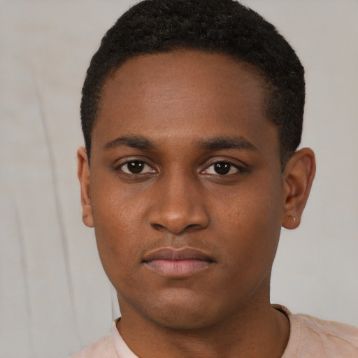 Neutral black young-adult male with short  brown hair and brown eyes