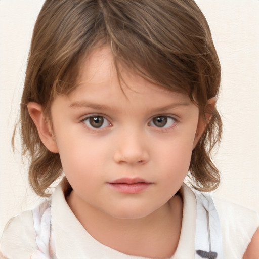 Neutral white child female with medium  brown hair and brown eyes