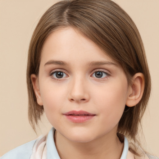 Neutral white child female with medium  brown hair and brown eyes