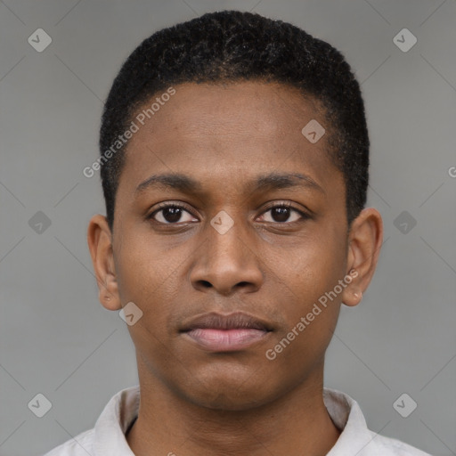 Neutral black young-adult male with short  brown hair and brown eyes