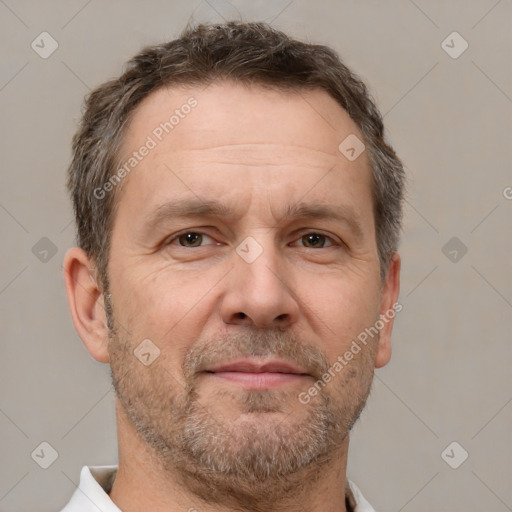 Neutral white adult male with short  brown hair and brown eyes