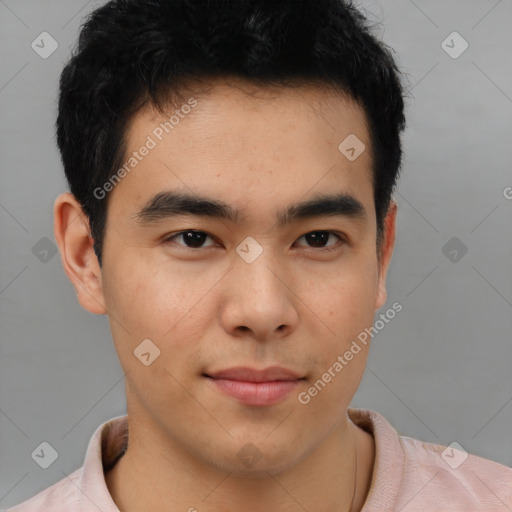 Neutral asian young-adult male with short  brown hair and brown eyes