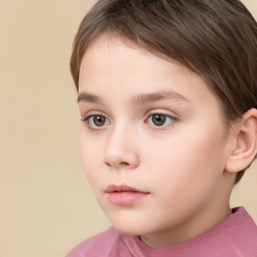 Neutral white child female with short  brown hair and brown eyes