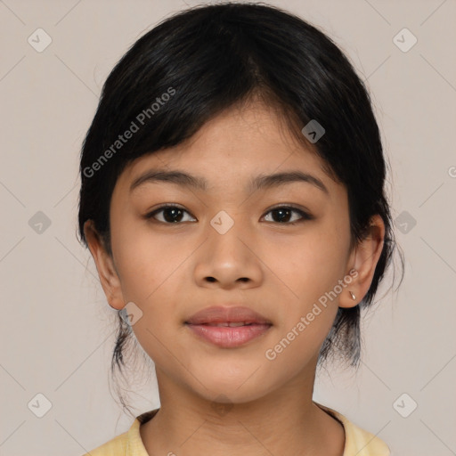 Neutral asian young-adult female with medium  black hair and brown eyes