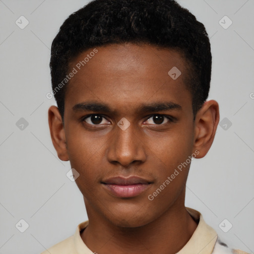 Neutral black young-adult male with short  brown hair and brown eyes