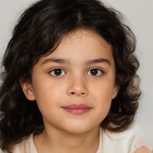 Neutral white child female with medium  brown hair and brown eyes