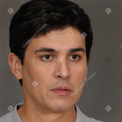 Neutral white adult male with short  brown hair and brown eyes