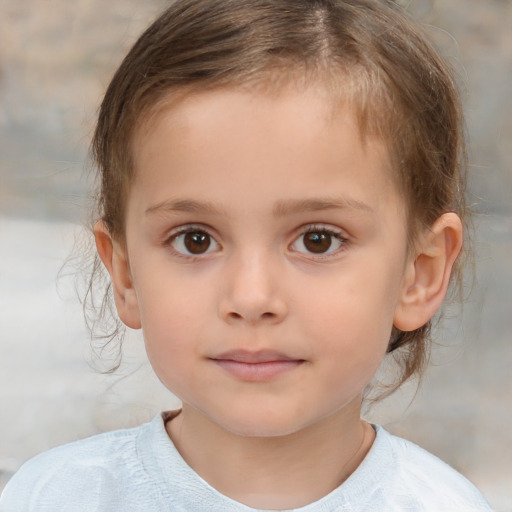 Neutral white child female with medium  brown hair and brown eyes