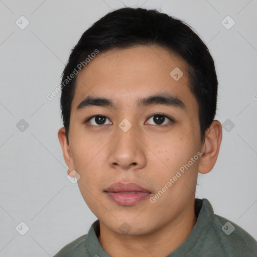 Neutral asian young-adult male with short  black hair and brown eyes