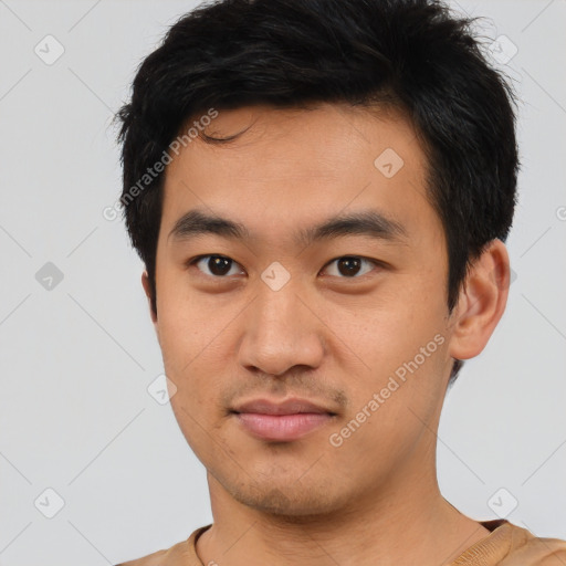 Neutral asian young-adult male with short  black hair and brown eyes