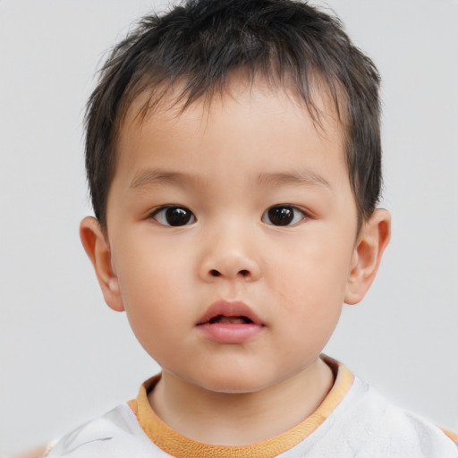 Neutral asian child male with short  brown hair and brown eyes