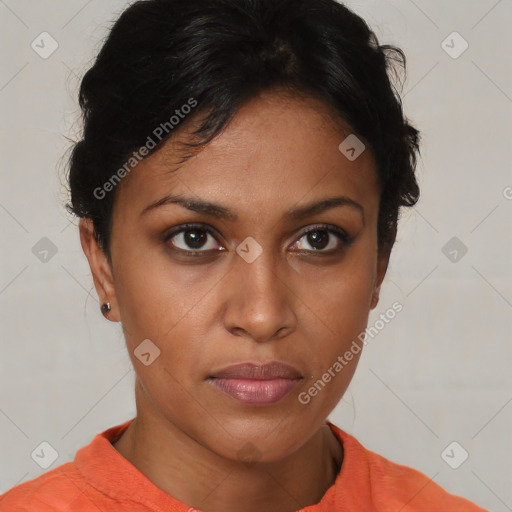 Neutral black young-adult female with short  brown hair and brown eyes