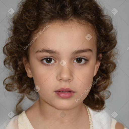 Neutral white child female with medium  brown hair and brown eyes