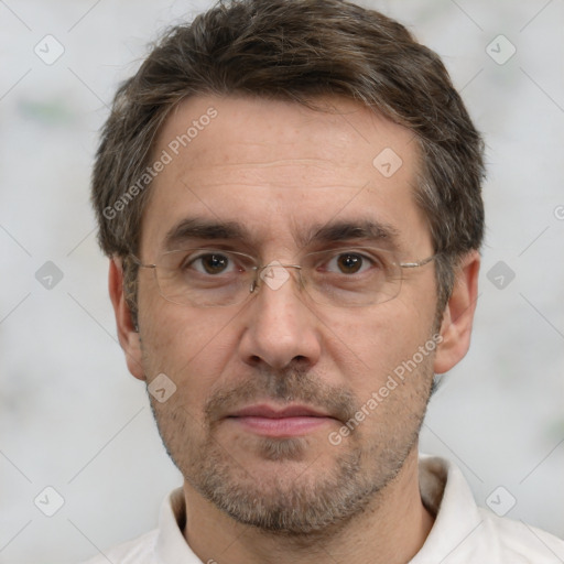 Neutral white adult male with short  brown hair and brown eyes