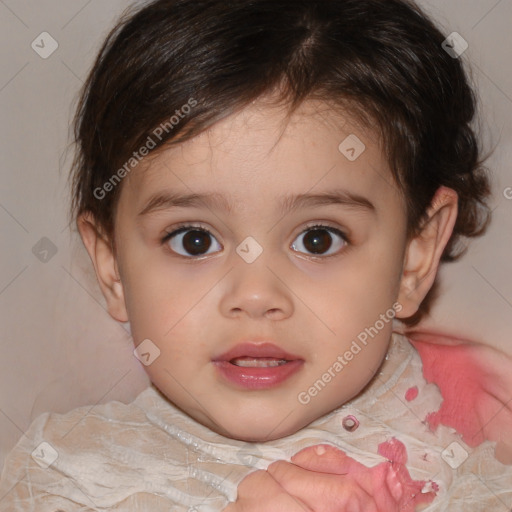 Neutral white child female with medium  brown hair and brown eyes