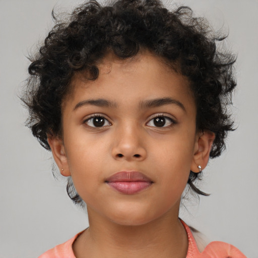 Neutral latino child female with short  brown hair and brown eyes