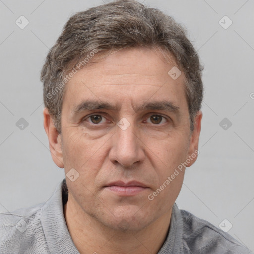 Neutral white adult male with short  brown hair and brown eyes