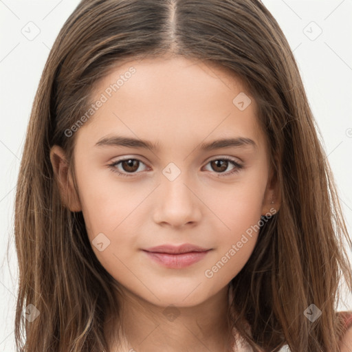 Neutral white child female with long  brown hair and brown eyes