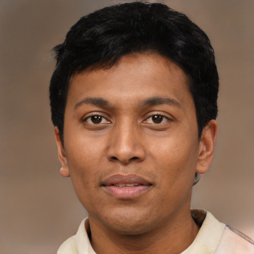 Neutral asian young-adult male with short  black hair and brown eyes