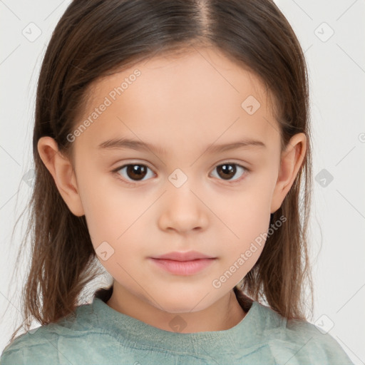 Neutral white child female with medium  brown hair and brown eyes