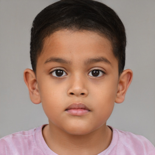 Neutral latino child male with short  brown hair and brown eyes