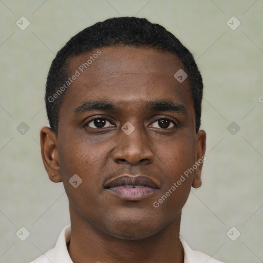 Neutral black young-adult male with short  brown hair and brown eyes