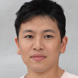 Neutral asian young-adult male with short  brown hair and brown eyes