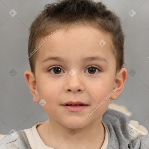 Neutral white child male with short  brown hair and brown eyes