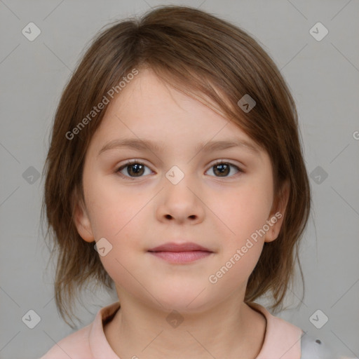 Neutral white child female with medium  brown hair and brown eyes