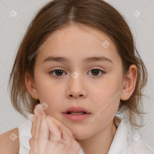 Neutral white child female with medium  brown hair and brown eyes