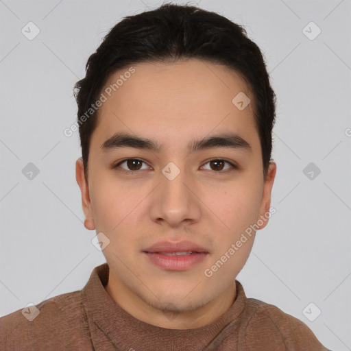 Neutral asian young-adult male with short  brown hair and brown eyes