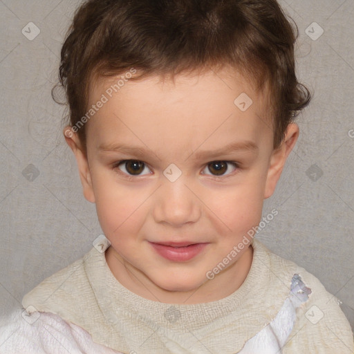 Joyful white child female with short  brown hair and brown eyes