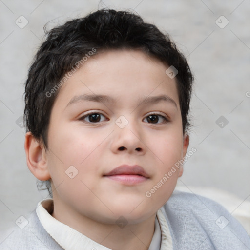 Neutral white child female with short  brown hair and brown eyes