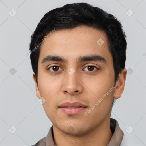 Neutral asian young-adult male with short  black hair and brown eyes