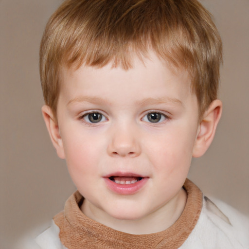 Joyful white child male with short  brown hair and brown eyes