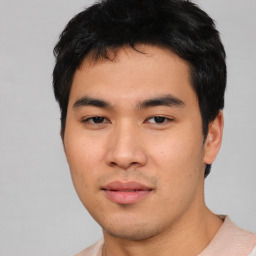 Neutral asian young-adult male with short  black hair and brown eyes