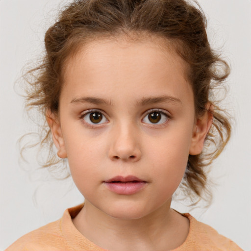 Neutral white child female with medium  brown hair and brown eyes