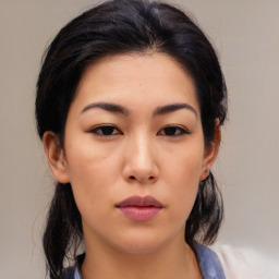 Neutral asian young-adult female with medium  brown hair and brown eyes