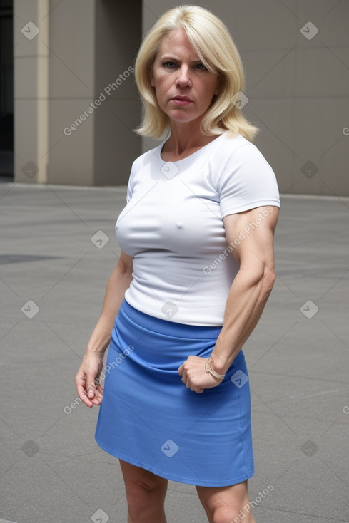 Caucasian middle-aged female with  blonde hair