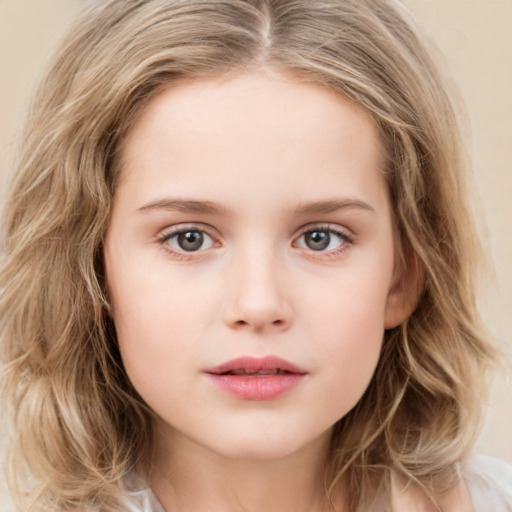 Neutral white child female with medium  brown hair and grey eyes