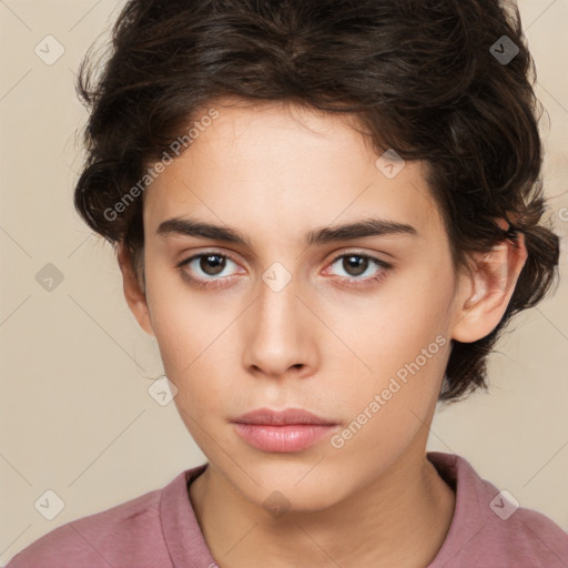 Neutral white child female with medium  brown hair and brown eyes