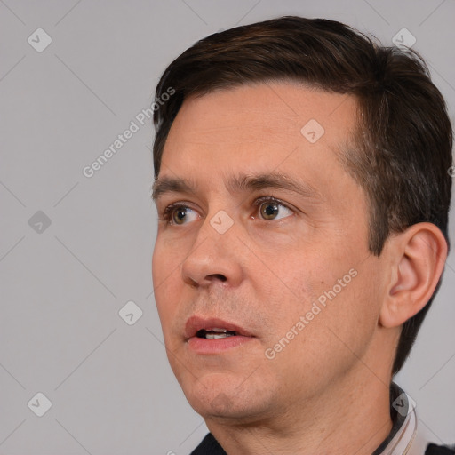 Neutral white adult male with short  brown hair and brown eyes